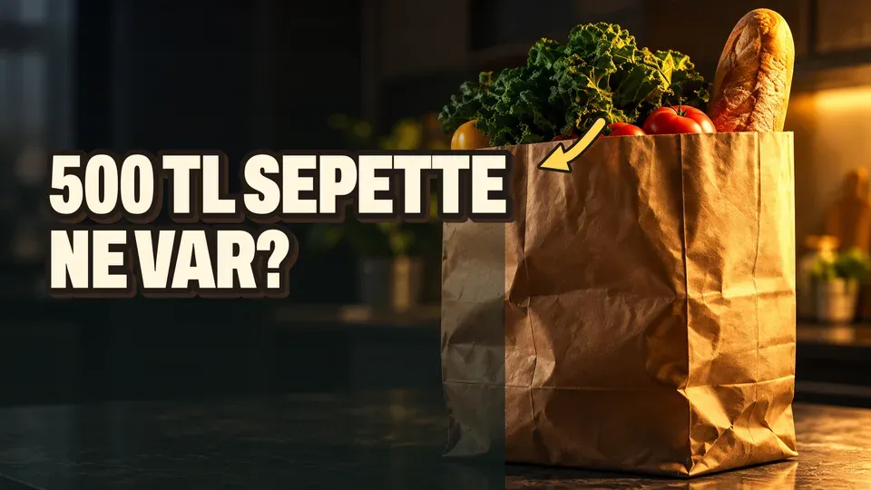 The cover for “Marketten 500 TL'ye ne aldım? Haftalık alışveriş”, with the words “500 TL SEPETTE NE VAR?”