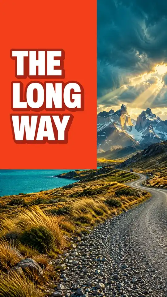 The cover for “We Drove 2,000 Miles Across Patagonia”, with the words “THE LONG WAY”
